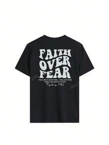 180g Faith Over Fear Christian Graphic-Shirt |   Women's Casual Vacation Bible Verse Tee |   Summer Round Neck Short Sleeve Top Summer-Shirt Women Casual Loose Top Letter Print Tee - 黑色 - 查看 4