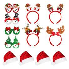 12pcs Christmas Glasses Frame Headband Santa Hat Reindeer Funny Gift Set, Christmas Student Costume Party Decoration Combo - Multicolor - View 12