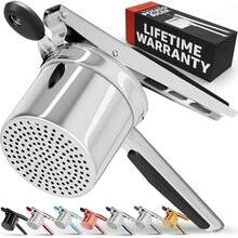 Prensa de patatas de 15oz, herramienta de cocina de acero inoxidable resistente, prensa y machacador de patatas para hacer puré de patatas perfecto - Siempre - Caqui - Ver 1