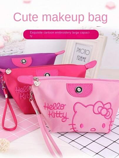  1 PC Sanrio Large Capacity Makeup Bag | Durable PU Travel Cosmetic Organizer With Cute Cartoon Design, Lightweight & Portable Storage Pouch For Adults, Mixed Colors, Perfect For Travel & Gifts, Playful Design, Secure Zipper Closure