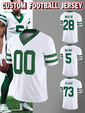 Anpassat namn och nummer herr broderad amerikansk fotbollströja New York vit V-ringad personlig kortärmad skjorta festmatch träning tävling sporttröja gör-det-själv S-XXL