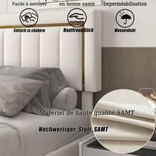 HOKZYHOUSE Letto imbottito 140 x 200 cm, letto matrimoniale con contenitore idraulico e rete a doghe, letto contenitore, righe verticali con bordi dorati, velluto, beige - Beige - Visualizzare 3