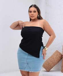 Women's Asymmetrical Off-The-Shoulder Plus Size Blouse, Fashionable Large Size, Side Slit, G GG, G1, G2, G3 - 黑色 - 查看 1