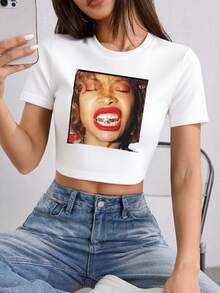 Women's Erykah Badu Woman Crop Top T-Shirt Stylish Comfortable Tees - 白色-3 - 查看 1