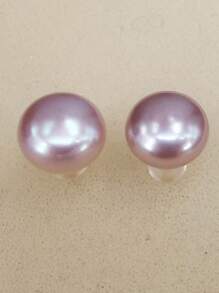 1对9-9.5毫米天然淡水珍珠S925银耳钉 - 紫色 - 查看 3