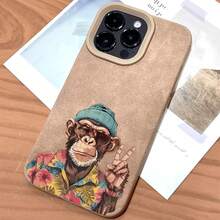 phone16Pro 16Plus 16Pro 16 15 14 13 12 11 XS XR/X XSX XS Teléfono con patrón de diseño de mono, moda anticaídas y a prueba de golpes TM040074 - Marrón - Ver 3
