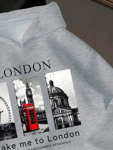 3pcs/Set Tween Boy Cartoon Print Warm Hooded Sweatshirts - Multicolor - View 5