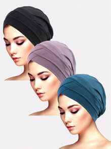 3pcs Women's Criss-Cross Elastic Beanie Hats, Skull Cap, Suitable For Daily Use - 3-piece Set - View 32