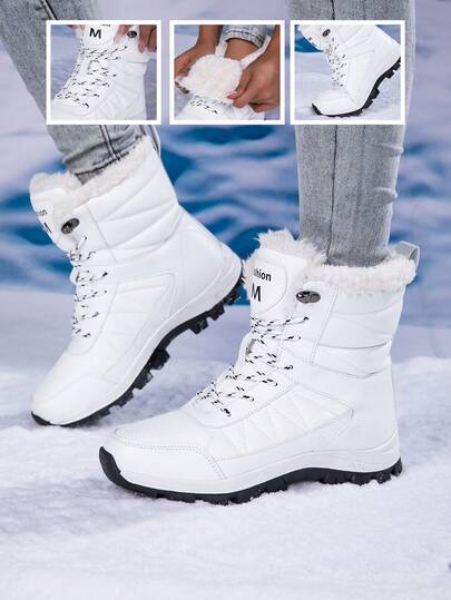 STARNOVO 1双女士冬季雪地靴，保暖加厚高帮雪地鞋，防滑户外滑雪靴，秋冬户外高帮踝靴，保暖外套，防滑雪地旅行黑色滑雪鞋，尺码35-42