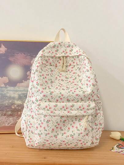 1pc Back To School Cute College Style Printed Backpack, With Laptop Compartment, Adjustable Shoulder Straps, Casual Lightweight Travel Bag, Suitable For Girls/Teens/Students/Graduates, For Daily Use, Outing, Travel, School And Back To School Season