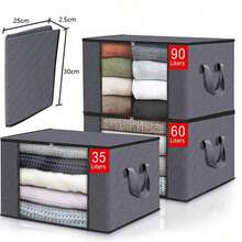 大容量储物袋 衣物收纳箱 可折叠衣柜收纳盒 带加固手柄的收纳盒，用于收纳衣物、毛毯、棉被、床单、枕头和玩具（灰色） 大容量带手柄储物袋 - 卧室和衣柜收纳盒 多用途储物盒 用于整理卧室衣柜、衣物、棉被、衣柜收纳盒（带手柄）