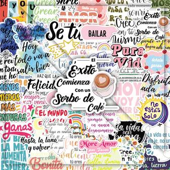 50pcs Spanish Inspirational Short Phrase Stickers, Cute Aesthetic Decor For Notebooks, Desktops, DIY