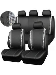 9PCS/4PCS Leather Bling Diamond Car Seat Covers Full Set - Waterproof Anti-Slip Rhinestone Automotive Covers, Universal Fit For Car/SUV/Sedan/Van, Airbag Compatible With Rear Zipper Design 9PCS Includes: 2 Front Seat Covers + 1 Backrest Cover + 1 Back Seat Cover + 5 Headrest Covers, 4PCS Includes: 2 Front Seat Covers + 2 Headrest Covers - 款式A - 查看 11