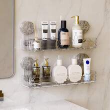 1个免钻孔淋浴置物架，带强力吸盘 - 可拆卸浴室收纳架，纤薄设计，白色和透明款，适用于洗漱用品和淋浴必需品 - 浴室配件 - 無色 - 查看 10