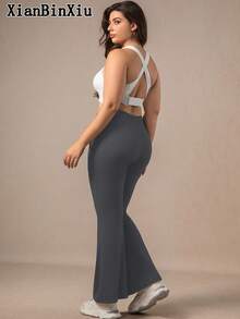 XianBinXiu 1 pièce Pantalon de yoga évasé grande taille pour femmes, legging de yoga ample à taille haute amincissant avec poches, gris, en tricot, élastique et confortable, convient pour le port décontracté quotidien et le yoga, toutes saisons, couche de base extensible et respirante, yoga à faible impact, pilates, ballet, port quotidien, printemps/été - Gris foncé - Voir 8