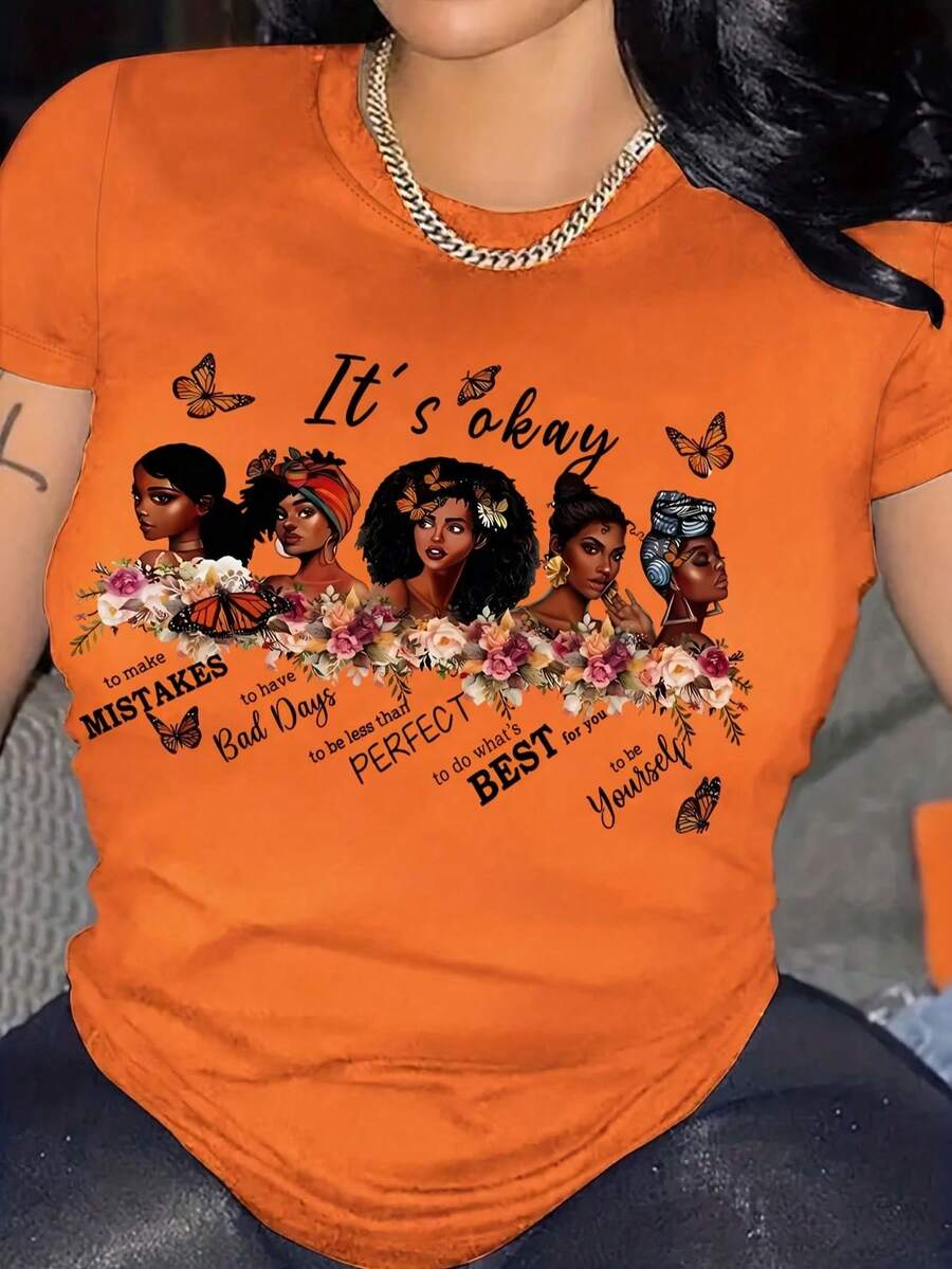 Summer Plus Size Women Clothes Empowering Portrait Positive Affirmations Tee Summer Women's T-Shirt, Soft And Breathable, Perfect For Daily Wear, Outdoor Activities, Travel, And Casual Style, Comfortable All-Day Fit! - trái cam - Xem 1