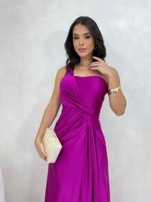 Bridesmaid Dress For Guests With A Knot At The Waist, Olive Green, Fuchsia, Black, Lilac, Terracotta, Emerald, Royal Red, Marsala, Navy Blue - 玫瑰紅 - 查看 2