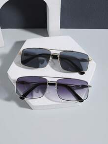 2 PCS Men's Exquisite Metal Rectangular Frames Back To School Season Fashion Gold Eyeglasses For Daily Outings - Multicolor - View 15