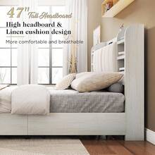 Full/Queen/King Size Storage Bed Frame With Headboard, Bookcase Shelf Design With 4 Drawers And Built-In Charging Station, Modern Platform Bed, No Box Spring Required, White - Xem 6
