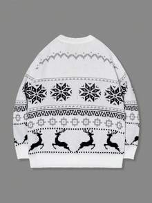 男士V领长袖开衫，雪花鹿印花，休闲百搭，宽松版型，适合春、秋、冬季穿着。 - 灰色 - 查看 3