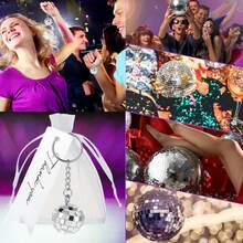 42pcs -14 Sets Disco Ball Keychain Gift Bag With Thank You Cards, For Carnival Birthday Celebrations, 1970s Party Favorites Key Chain, For Christmas Halloween Graduation Thanksgiving Wedding Party Favors, Party Supplies - 銀色 - 查看 3