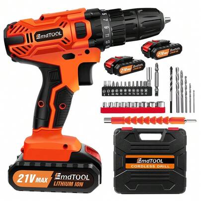 DayPlus 21V Cordless Power Drill Set Electric, Cordless Screwdriver Drill Set, 25+1 Torque, Li-Ion Battery&Fast Charger, 3/8" Keyless Chuck Driver Tool, LED Work Light, For Home And Garden DIY Project Kit, Home