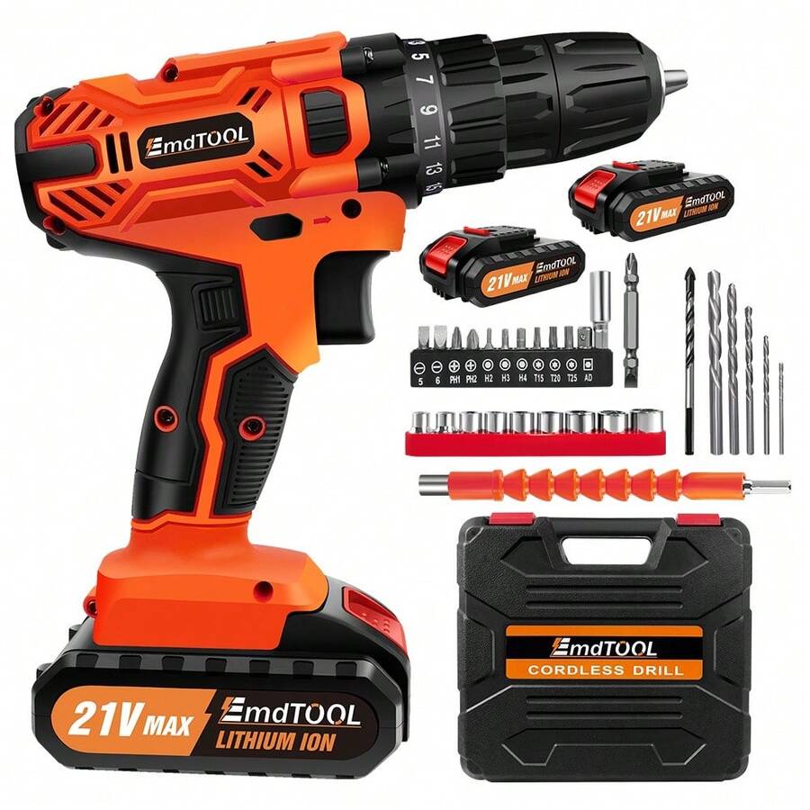 DayPlus 21V Cordless Power Drill Set Electric, Cordless Screwdriver Drill Set, 25+1 Torque, Li-Ion Battery&Fast Charger, 3/8" Keyless Chuck Driver Tool, LED Work Light, For Home And Garden DIY Project Kit, Home - 美規A型插(110-127V) - 查看 1