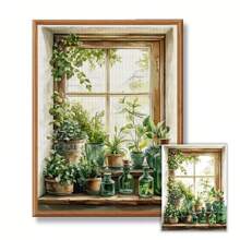 1 Set Of 30 * 40cm/11.8 * 15.7in Frameless 11CT/14CT Printed Fabric Cross Stitch DIY Kit, With Green Plant Patterns In Front Of The Window, Suitable For Relaxing DIY Embroidery Sets For Adults And Beginners, Including Printing Cloth, Needles, Threads, Drawings, And Instructions. Handmade Artworks, Home Wall Decorations, Gifts - Multicolor - View 12