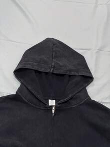 Men's Washed Black Hip-Hop Spider Web Pattern Letter Print Harajuku Retro Hooded Long-Sleeved Street Style Top - 黑色 - 查看 5