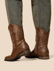 Men's Western Cowboy Boots European And American Style High-Top Leather Boots - 棕色 - 查看 5