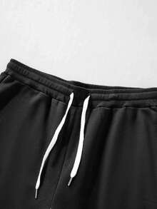 VMPVMP 2pcs Y2K "FOCUS ON THE GOOD THINGS" Printed Unisex Street Style Loose Short Sleeved Pants Set - Featuring Star Style, Casual Sportswear, Multifunctional Summer Wear, Sportswear | Bold Pattern T-Shirt | Casual Sportswear - 黑色 - 查看 7