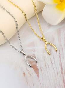 1pc Stainless Steel Chain Lucky Wishbone Necklace, Suitable For Daily Wear And Gift For Friends
