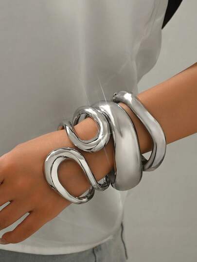 1 件简约时尚金属弹簧手链，几何简约未来主义光滑手链，适合女士，适合派对、日常佩戴和节日礼物