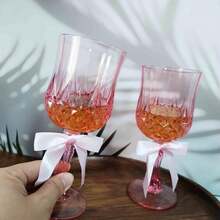 4只/8只粉色可重复使用塑料鸡尾酒/香槟杯，带蝴蝶结，适合各种场合和派对，例如日常居家、聚会、生日派对、圣诞节和酒店餐厅。