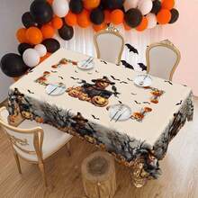 1 pieza Mantel con tema de Halloween, estampado desgastado de calabaza espeluznante, espantapájaros, murciélago, cuervo, árbol marchito, decoración para fiesta de Halloween, fiesta de otoño, decoración del hogar para días festivos, apto para interior y exterior, redondo/rectangular/mantel - Multicolor - Ver 12