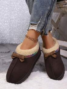 Women's Autumn/Winter New Snow Boots, Anti-Slip Warm Shoes, Thick Short Boots, Versatile Slim Fit Comfortable Boots, Sequin Bow Decor Fashion Boots