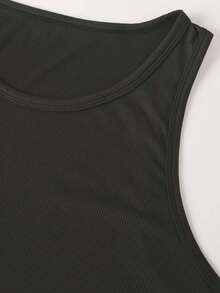 Obcisła męska koszulka sportowa z nitkami, wysoka elastyczna, amerykańska, jednokolorowa, bez rękawów, kamizelka sportowa bez spodni - Czarne - Zobacz 5