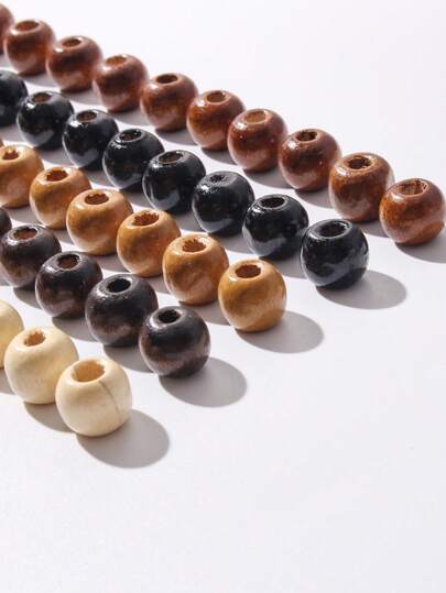 200pcs Large Hole 5-Color Wooden Beads For DIY Bracelets, Necklaces, Crafts, Also Suitable For Weaving Cushions, Versatile & Casual