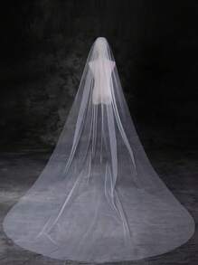 1pc Solid Color Long Simple Elegant Single Layer Bridal Veil, Suitable For Weddings, Soft Mesh Women's Holiday Headpiece Fall Clothes For Women