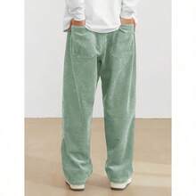 Men's Solid Color Casual Everyday Trousers Men's Streetwear Pants, Boy Friend Gifts, Back To School - 青碧色 - 查看 2