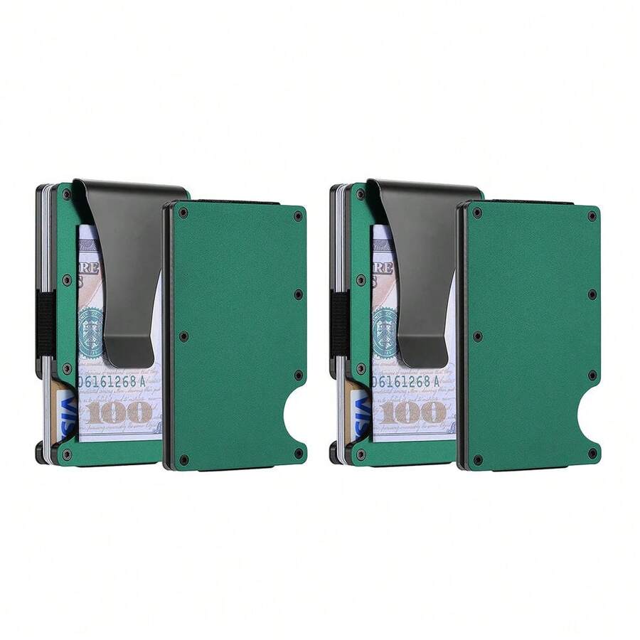 1 Or 2-Pack: RFID Blocking Slim Credit Card Holder Wallet For Men – Minimalist, Scratch-Resistant, With Removable Money Clip | Modern, Durable, Everyday Carry - 綠色/2件裝 - 查看 1