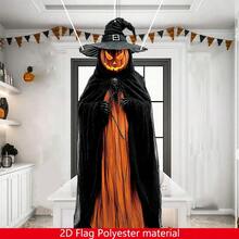 1pc Halloween Pumpkin Decoration Flag - 15.8x39.5 Inches Outdoor/Indoor Polyester Horror Decor With Skeleton Gauze And Witch Hat, No Power Needed, Suitable For Yard, Porch, Haunted House Entrance, Holiday Scene Display, Ghost Pattern Design, Easy To Hang Home Decor Halloween Decor Room Decor
