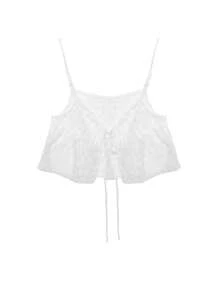 分层蕾丝荷叶边吊带背心 - 白色 - 查看 2