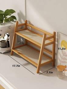 1pc-Narrow Mug Holder Countertop, Wicker-Look Tea And Coffee Bar Station Organizer, Bamboo Matcha Stand, Cup Display Shelf, Condiment Storage Rack For Kitchen Counter Cabinet, 2 Tier
