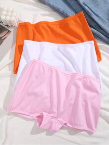 4 piezas/Pantalones cortos tipo bóxer cómodos y casuales de tela de punto elástica media de color liso para mujer, multicolor