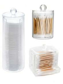 3pcs Vanity Makeup Storage Organizer, Q-Tip Holder Bathroom Container, Round Pad/Floss Dispenser, For Sorting And Storing - Multicolor - View 10