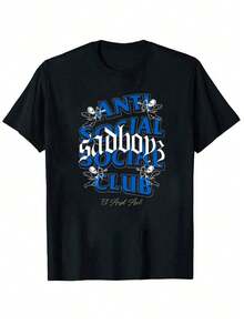 Men Antisocial X Sad Boyz  Sad Boyz Graphic T-Shirt Black With Blue Gothic Anti Social Club Swing Life Designs Edgy Streetwear Crewneck Top For Concerts Urban Fashion Adult Unisex Casual Shirt Concert Attire Nonstretch Fabric Comfortable Fit Men Size S-3XL - 黑色 - 查看 1