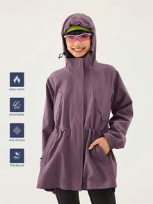 TECTOP Áo khoác lông cừu 3 trong 1 dài vừa phải thời trang thu đông dành cho nữ, lớp lót bên trong có thể tháo rời, ấm áp, chống nước, chống gió, bó eo, áo khoác thể thao leo núi trượt tuyết ngoài trời - Màu tím - Xem 4