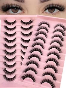 10pairs 5d Mink Fur False Eyelashes,Crossed & Voluminous Natural And Dramatic Lashes - màu đen - Xem 7