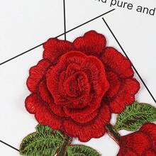 2 件刺绣贴花补丁，水溶性花朵装饰补丁，适用于服装、舞台服装 - 紅色 - 查看 3